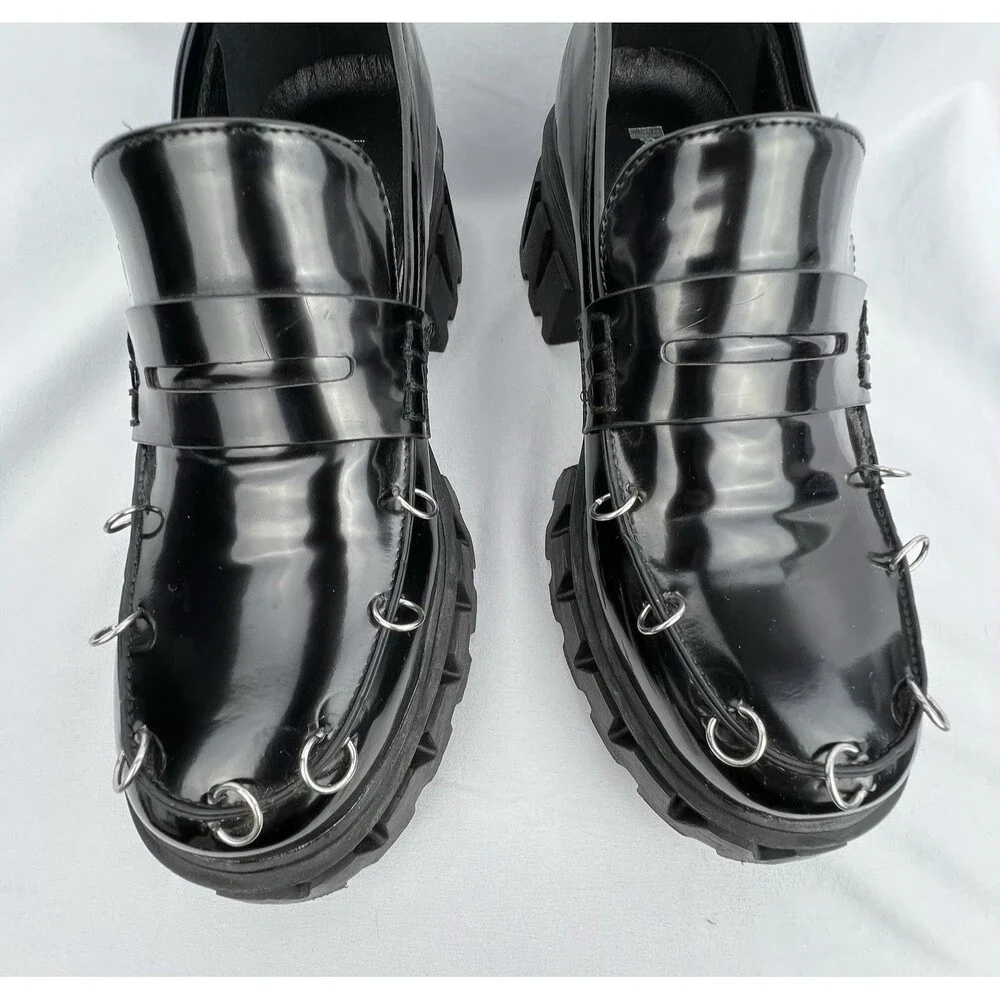 KOI Womens Loafers Size 7 Black Patent Chunky Platform Lug Sole Goth Punk Y2K